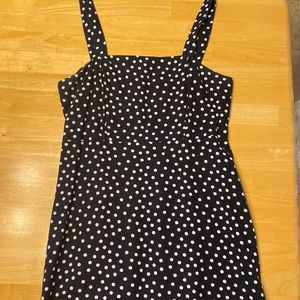 Blue and white polka dot dress
